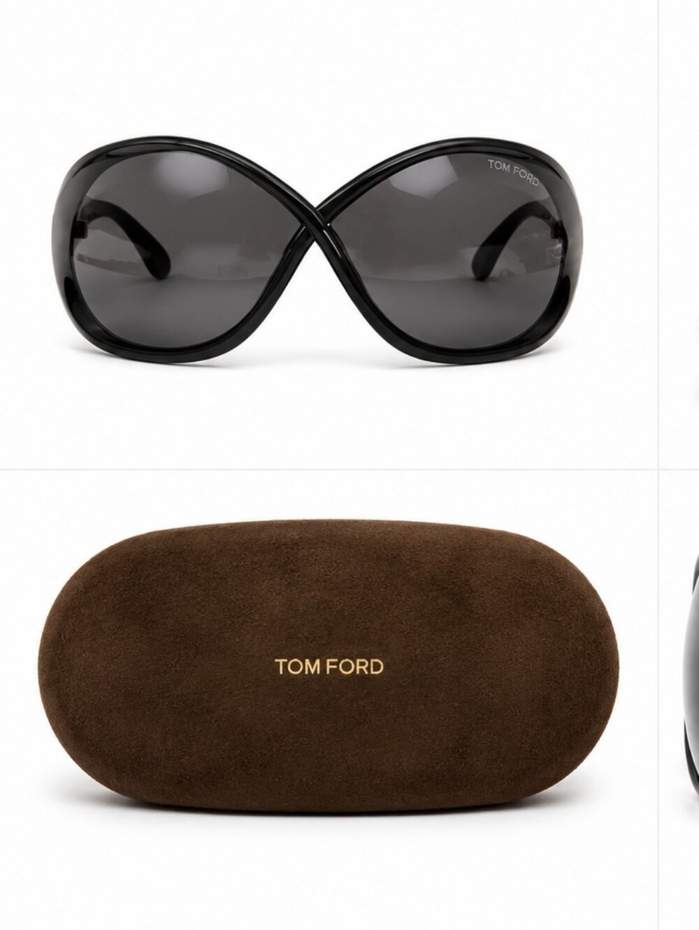 Tom Ford Black Oversized Round Women's Sunglasses with Gold T Detail